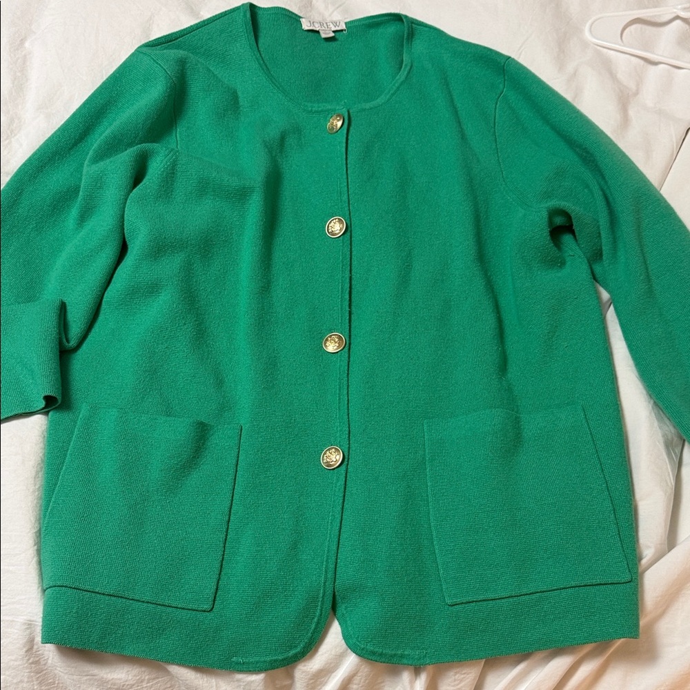 J. Crew Green Cardigan with Gold Buttons